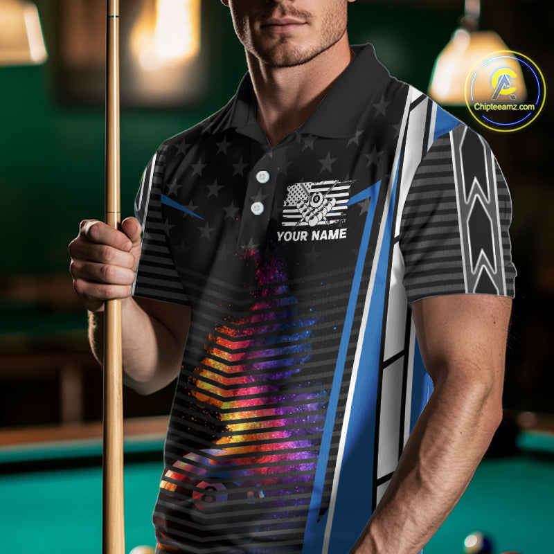 Colorful Paint Ball 8 Billiard Jerseys For Men Custom Blue Billiard Balls Pool Jersey NYN2317