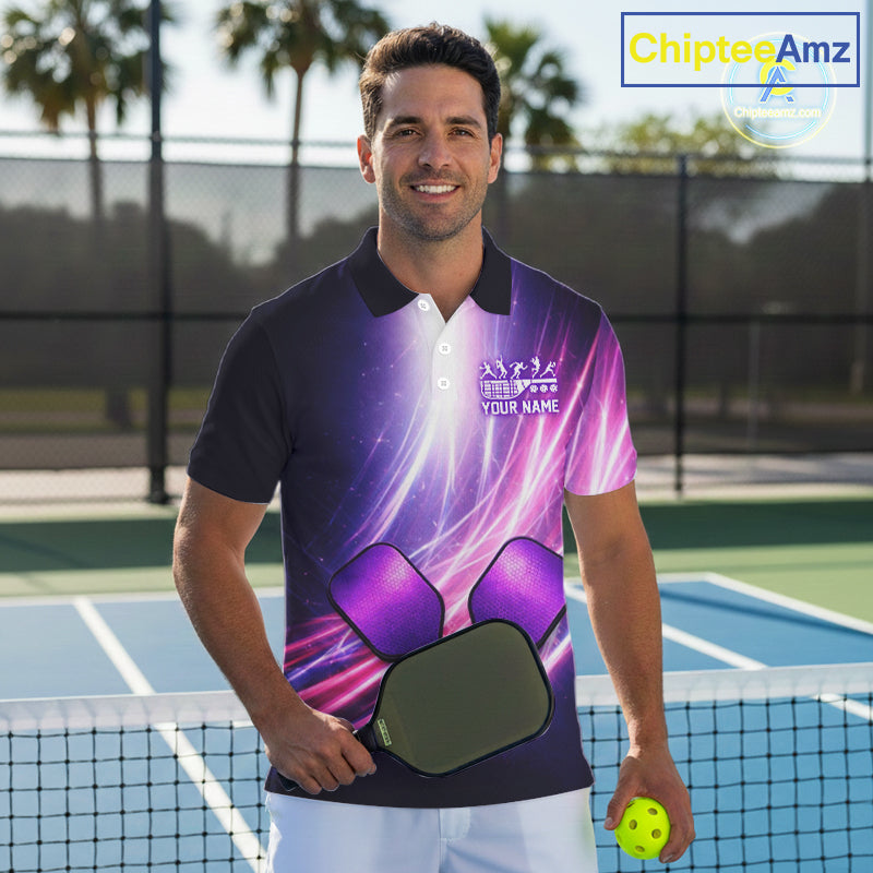 Custom Lightning Purple And Pink Pickleball T-Shirt For Men Pickleball Ball & Paddle Jersey NYN2578