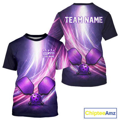 Custom Lightning Purple And Pink Pickleball T-Shirt For Men Pickleball Ball & Paddle Jersey NYN2578