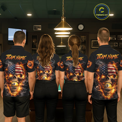 Skull Flaming Pool 8 Ball & 9 Ball Billiard Shirt For Men Personalized 3D Ball Billiard Attire NYN2586