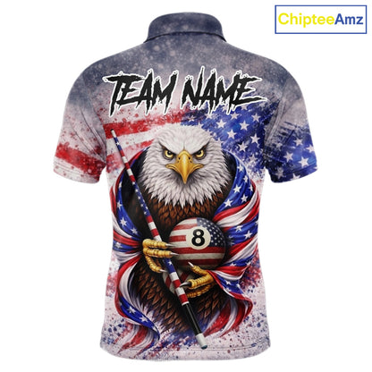 US Flag Grunge Eagle Pool 8 Ball & Cue Billiard Shirt For Men Custom Patriotic Billiard Attire NYN2588