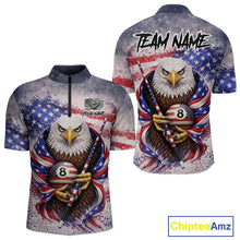 Load image into Gallery viewer, US Flag Grunge Eagle Pool 8 Ball &amp; Cue Billiard Shirt For Men Custom Patriotic Billiard Attire NYN2588
