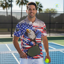 Load image into Gallery viewer, Custom Eagle US Flag Paint Pickleball Ball &amp; Paddle T-Shirt Patriotic Pickleball Jersey For Men NYN2580