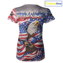 Load image into Gallery viewer, Custom Eagle US Flag Paint Pickleball Ball &amp; Paddle T-Shirt Patriotic Pickleball Jersey For Women NYN2580