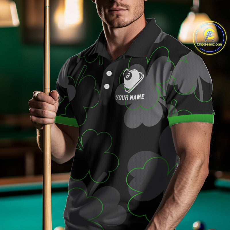 Green Grey Shamrock Funny 8 Ball Pool Men Billiard Shirt Custom St Patrick's Day Billiard Team Jerseys NYN2749