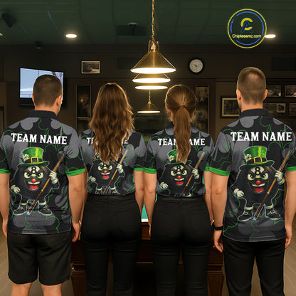 Green Grey Shamrock Funny 8 Ball Pool Men Billiard Shirt Custom St Patrick's Day Billiard Team Jerseys NYN2749