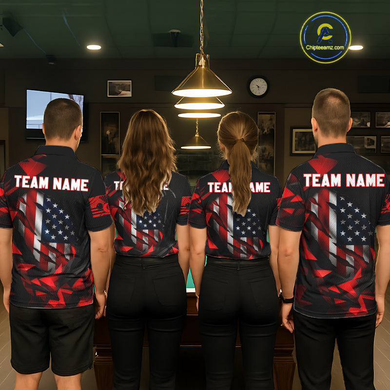 Red Geometric Torn American Flag 8 Ball Pool Billiard Team Shirt Custom Billiard Jerseys For Men NYN2750