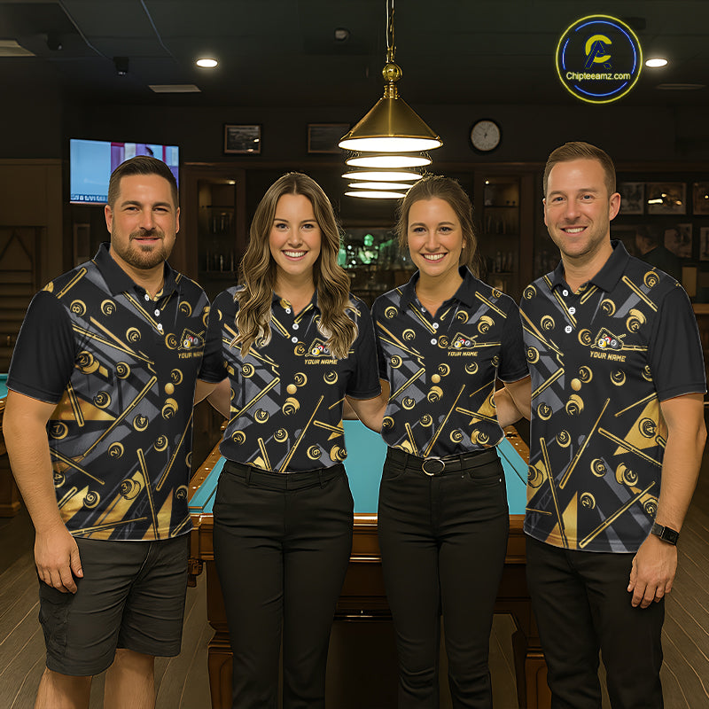 Black & Gold Yin And Yang 8 Ball & 9 Ball Pool Billiard Jerseys For Men Custom Billiard Team Shirt NYN2753