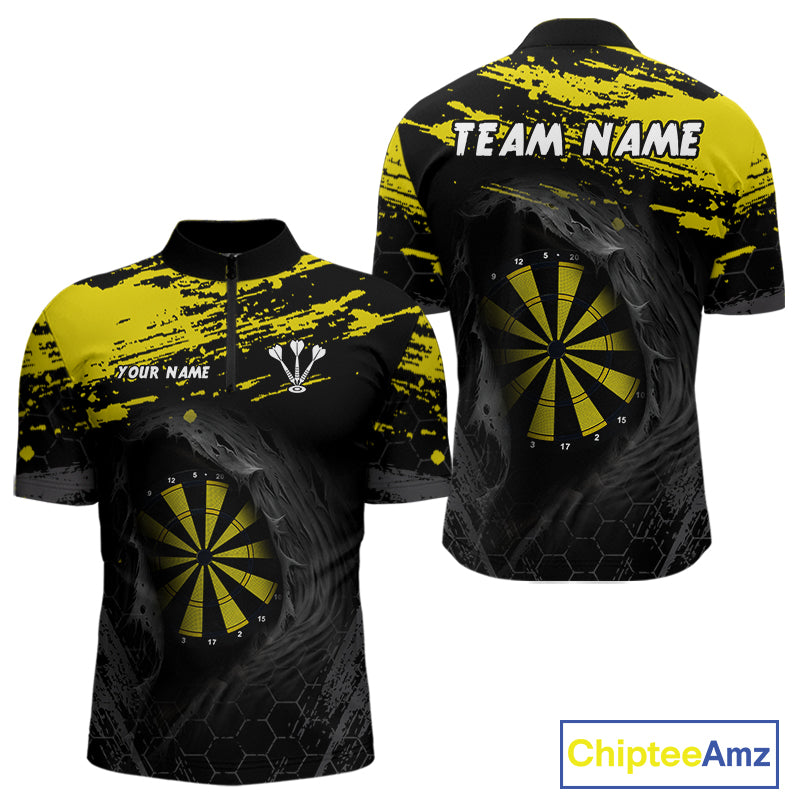 Custom Black And Yellow Dartboards Hexagon Dart Shirts For Men Outfits Grunge Dart Jerseys NYN0049