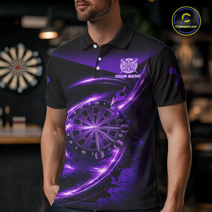 Thunder Purple Dartboard Men Dart Polo & 1/4-Zip Shirt Custom Name Splatter Dart Jersey For Darters NYN2964