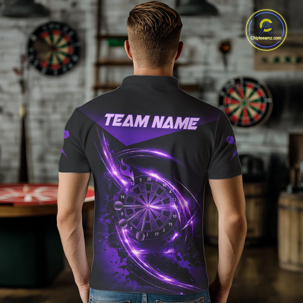 Thunder Purple Dartboard Men Dart Polo & 1/4-Zip Shirt Custom Name Splatter Dart Jersey For Darters NYN2964