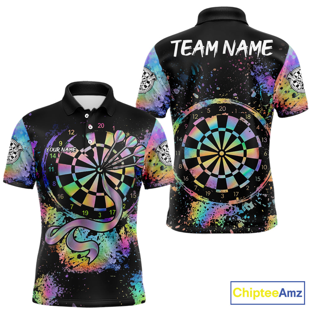 Holographic Splatter Dartboard Men Dart Shirt Custom Name Grunge Ribbon Dart Jersey For Darters NYN2967