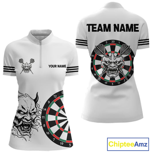 White Demon Head & Darts Arrow Darts Team Shirt For Women - Customizable Name NYN0393