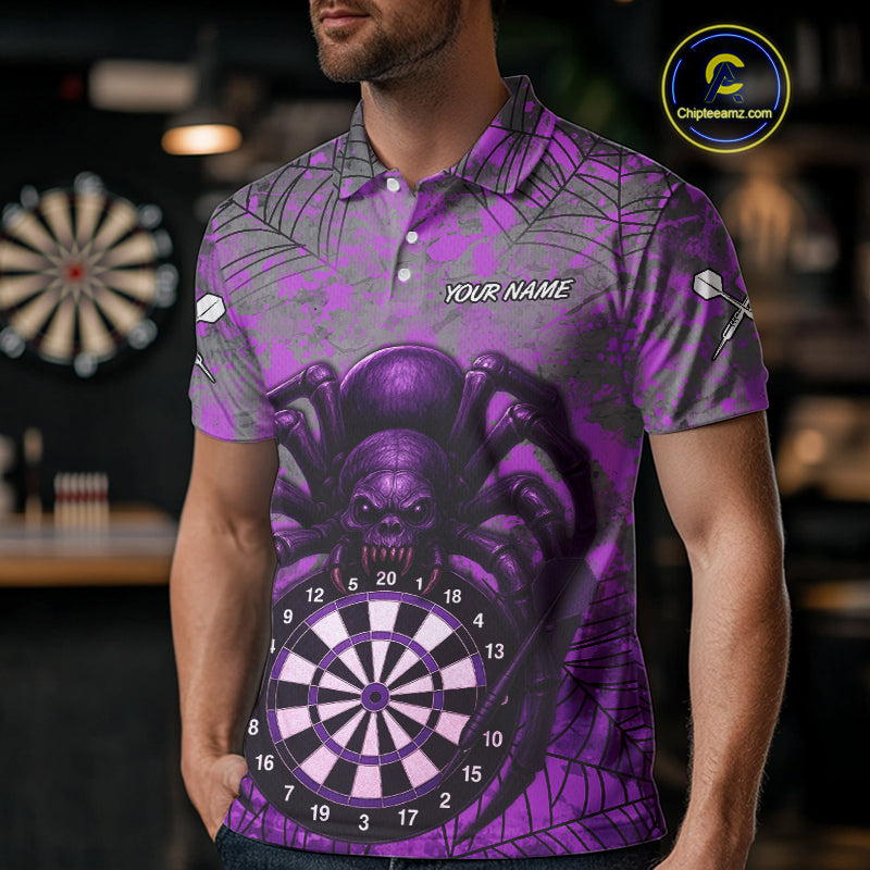 Mauve Skull Spider & Dartboard Darts Shirt For Men - Custom Name & Team Option NYN0394