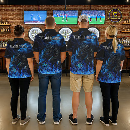 Personalized Women Dart Polo & Quarter-Zip Shirt Custom Name Team Blue Flaming Dragon Dart Jersey NYN3359