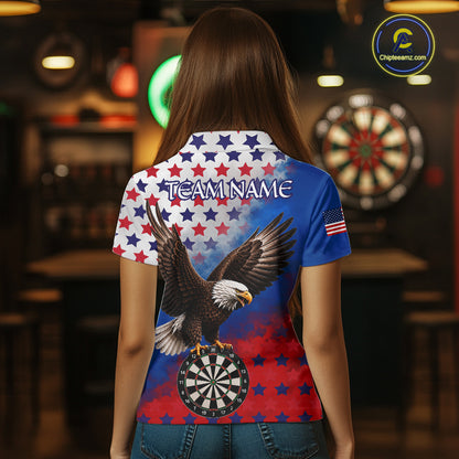 Custom Grunge Patriotic Darts Jersey For Women Red, Blue And White American Flag Eagle Dart Shirt NYN3368