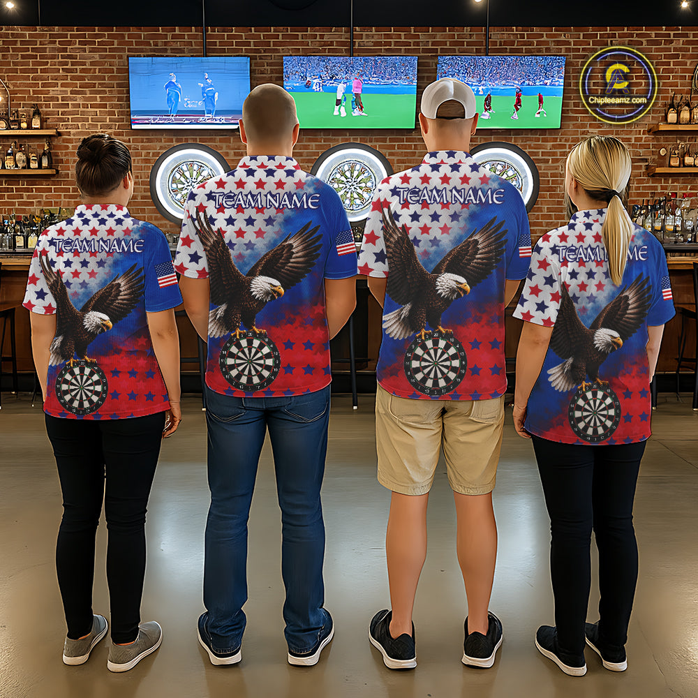 Custom Grunge Patriotic Darts Jersey For Women Red, Blue And White American Flag Eagle Dart Shirt NYN3368