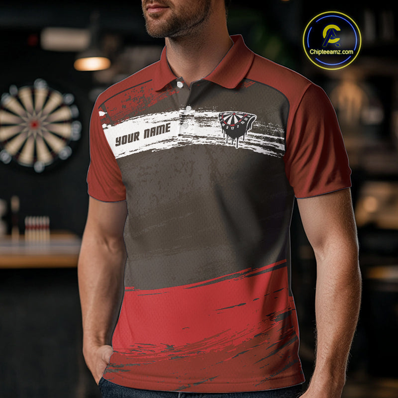Custom Grunge Black And Red Dripping Dartboard Dart Team Men Polo Shirt NYN1547