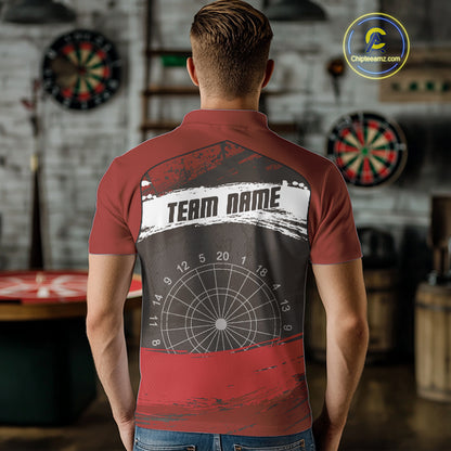 Custom Grunge Black And Red Dripping Dartboard Dart Team Men Polo Shirt NYN1547