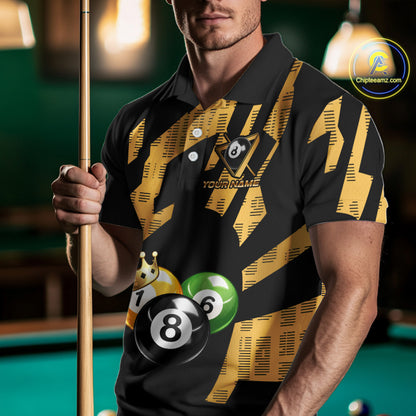 Gold Crown Ball Billiard Ball Shirts For Men Personalized Attire Billiard Team Shirts NYN2324