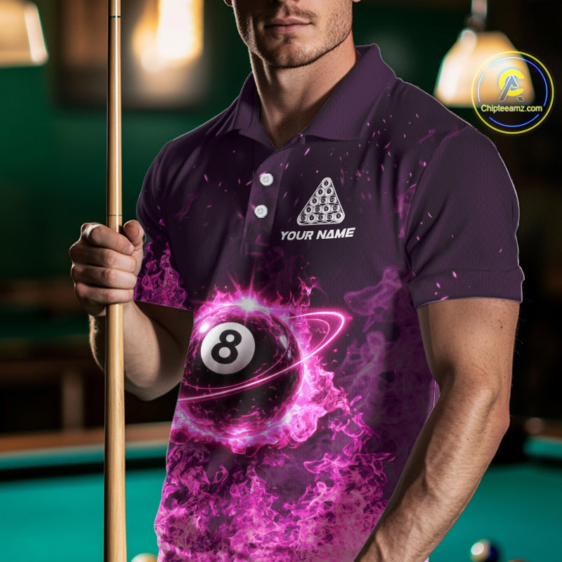 Custom Pink Flaming 8 Ball Light Men's Billiard Shirts Personalized Billiard Attire Gifts NYN2325