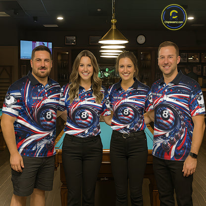 Custom US Flag Pool 8 Ball Billiard Shirt For Men Personalized Patriotic Ball Billiard Attire NYN2591