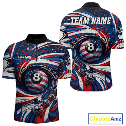 Custom US Flag Pool 8 Ball Billiard Shirt For Men Personalized Patriotic Ball Billiard Attire NYN2591