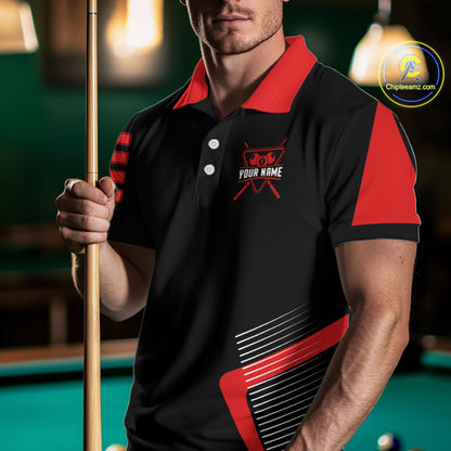 Black & Red Skull Pool 8 Ball Men Billiard Polo & 1/4-Zip Shirt Personalized Ball Billiard Attire NYN2593