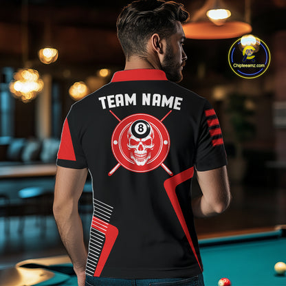 Black & Red Skull Pool 8 Ball Men Billiard Polo & 1/4-Zip Shirt Personalized Ball Billiard Attire NYN2593