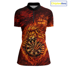 Load image into Gallery viewer, Lion Fire Flame Dartboard &amp; Arrow Women Darts 1/4-Zip Shirt Personalized Red Grunge Darts Jerseys NYN2599