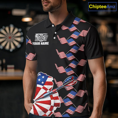 Custom American Flag Pattern Dartboard Darts Polo Shirts For Men Patriotic Darts Team Jerseys NYN2756