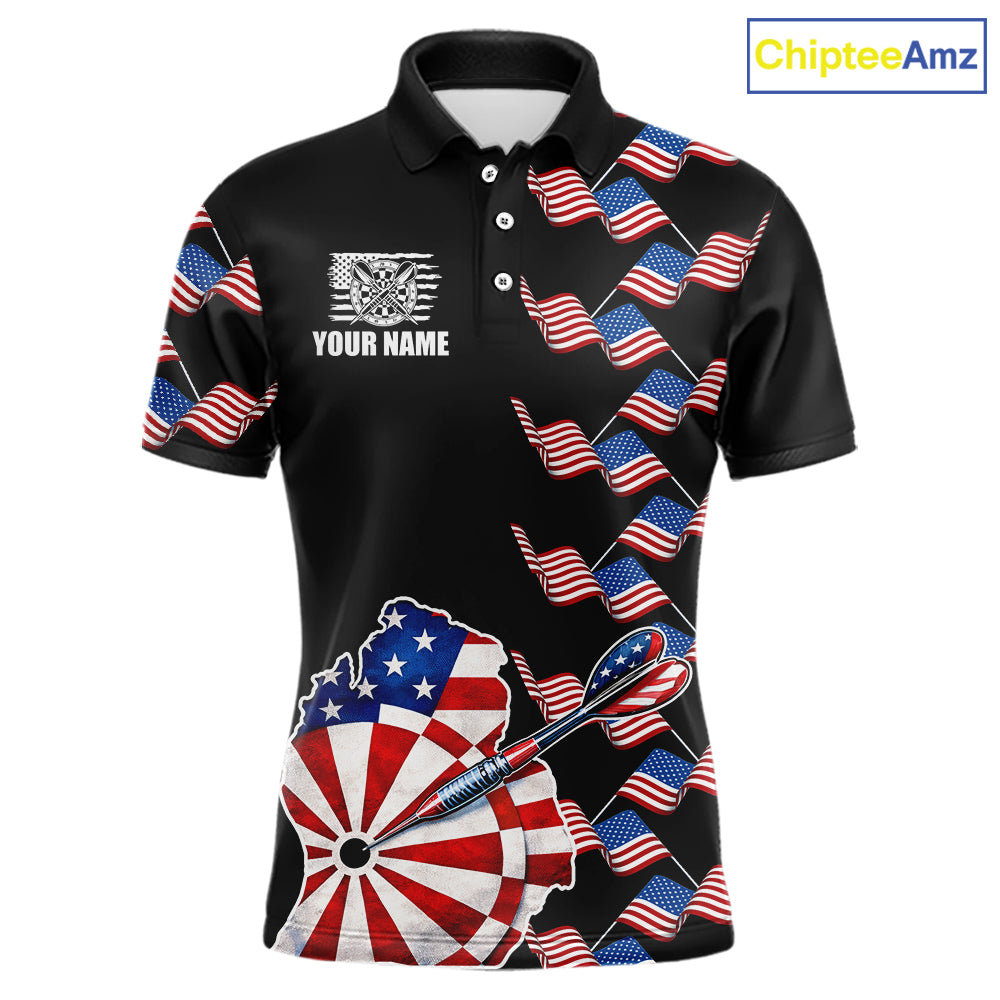 Custom American Flag Pattern Dartboard Darts Polo Shirts For Men Patriotic Darts Team Jerseys NYN2756