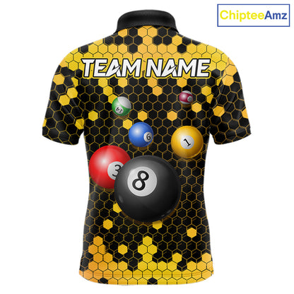 Hexagon Bee 8 Ball Pool Billiard Polo & Quarter-Zip Jerseys For Men Custom Billiard Team Appeal NYN2759