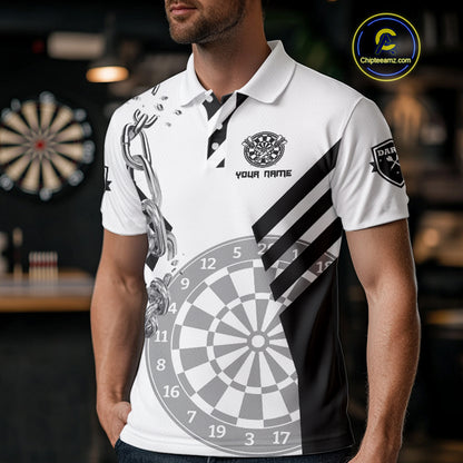 Silver Chains White And Black Dartboards Dart Shirts For Men, Dart Team Jerseys NYN0054
