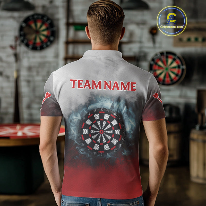 Custom Red And Blue Smoke Dartboards Dart Shirts For Men Grunge Dart Team Jerseys NYN0060