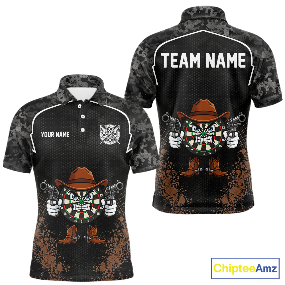 Grunge Brown Funny Dartboard Cowboy Gun Darts Shirt For Men Custom Camouflage Dart Team Jerseys NYN3163
