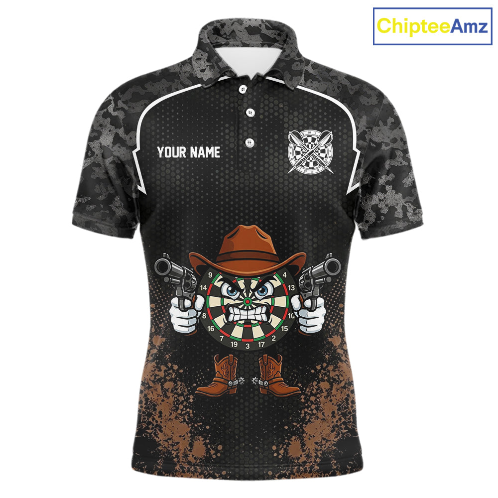 Grunge Brown Funny Dartboard Cowboy Gun Darts Shirt For Men Custom Camouflage Dart Team Jerseys NYN3163