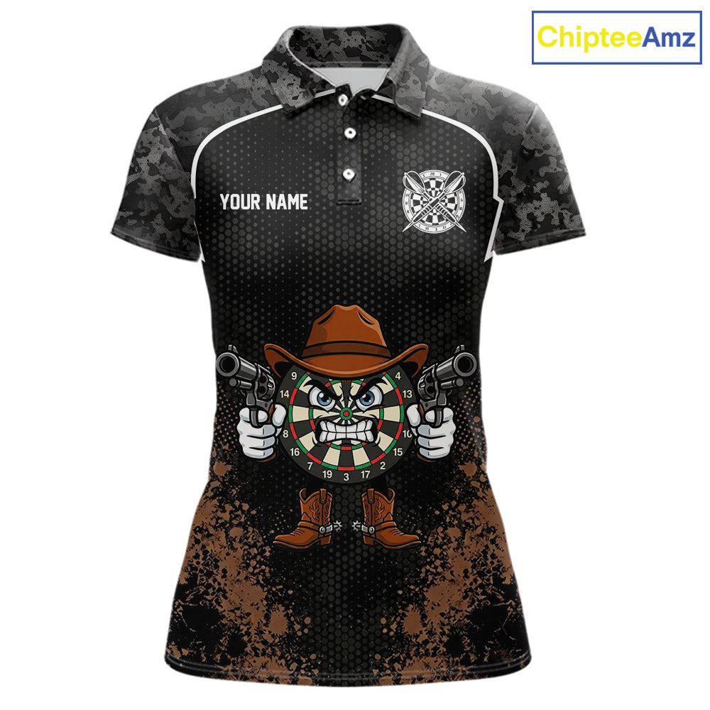 Grunge Brown Funny Dartboard Cowboy Gun Darts Shirt For Women Custom Camouflage Dart Team Jerseys NYN3163
