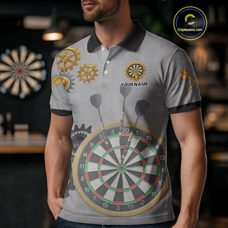 Steampunk Skull & Gold Dart Arrow Funny Darts Shirt For Men - Customizable Name NYN0401