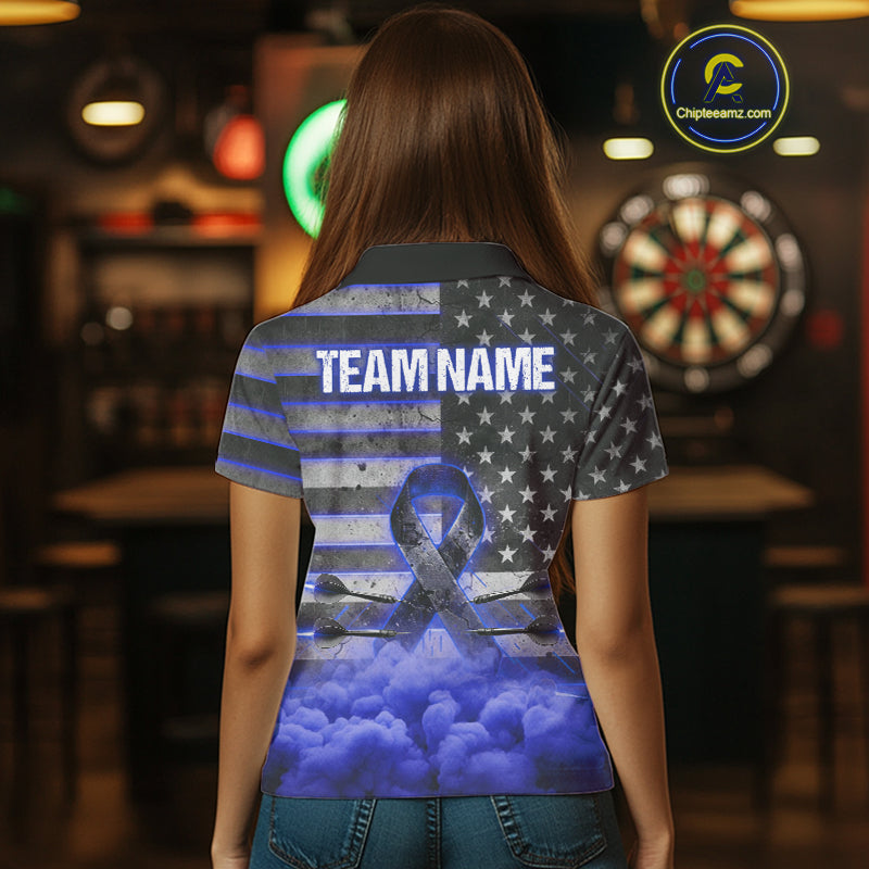 Blue Cloud Ribbon US Flag Dart Arrow Custom Breast Cancer Awareness Darts Women Polo Shirt NYN1817