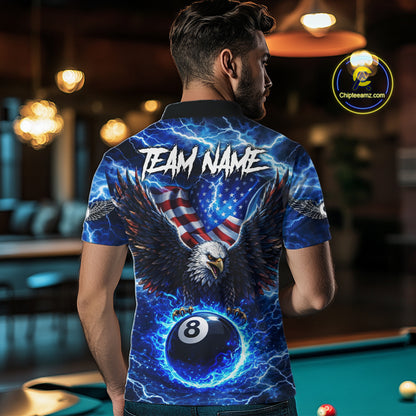 US Flag Eagle Thunder Blue Pool 8 Ball Men Billiard Shirt Custom Patriotic Billiard Team Attire NYN2604