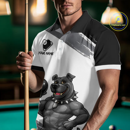 Grey And White Paint Funny Bulldog 8 Ball Billiard Pool Shirt For Men Custom Billiard Team Appeal NYN2765