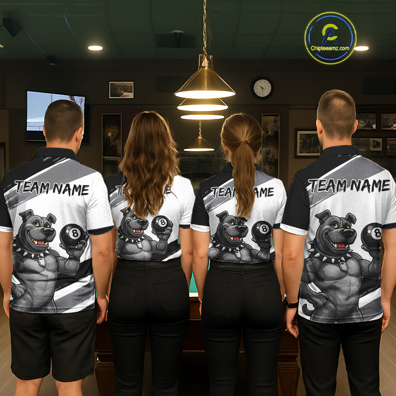 Grey And White Paint Funny Bulldog 8 Ball Billiard Pool Shirt For Men Custom Billiard Team Appeal NYN2765