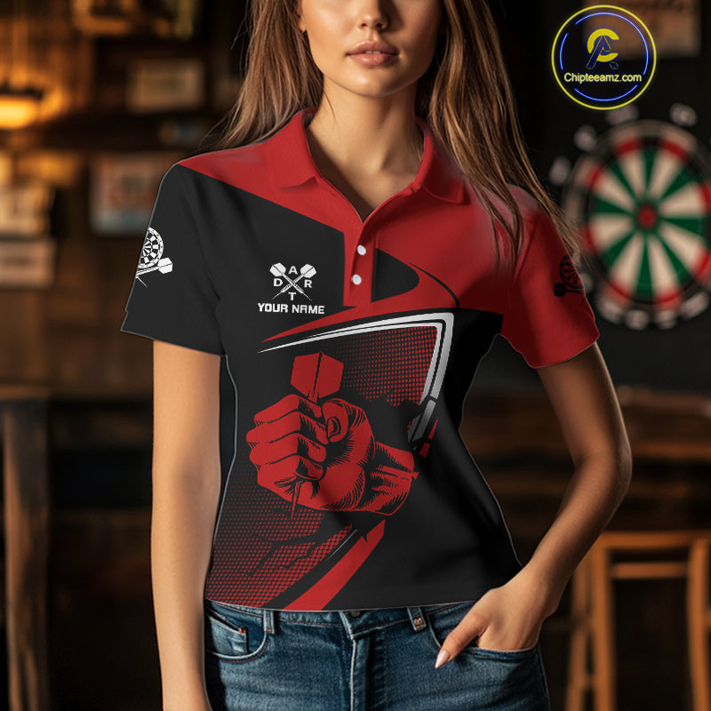 Custom Black And Red Dart Arrows Dart Shirts For Women Outfits Dart Team Jerseys NYN0064