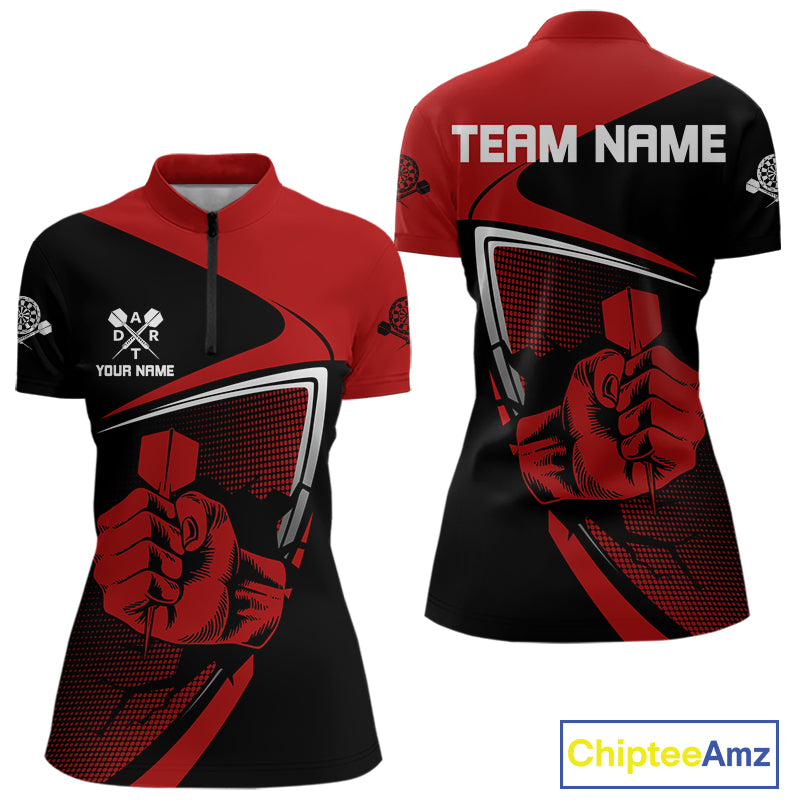 Custom Black And Red Dart Arrows Dart Shirts For Women Outfits Dart Team Jerseys NYN0064