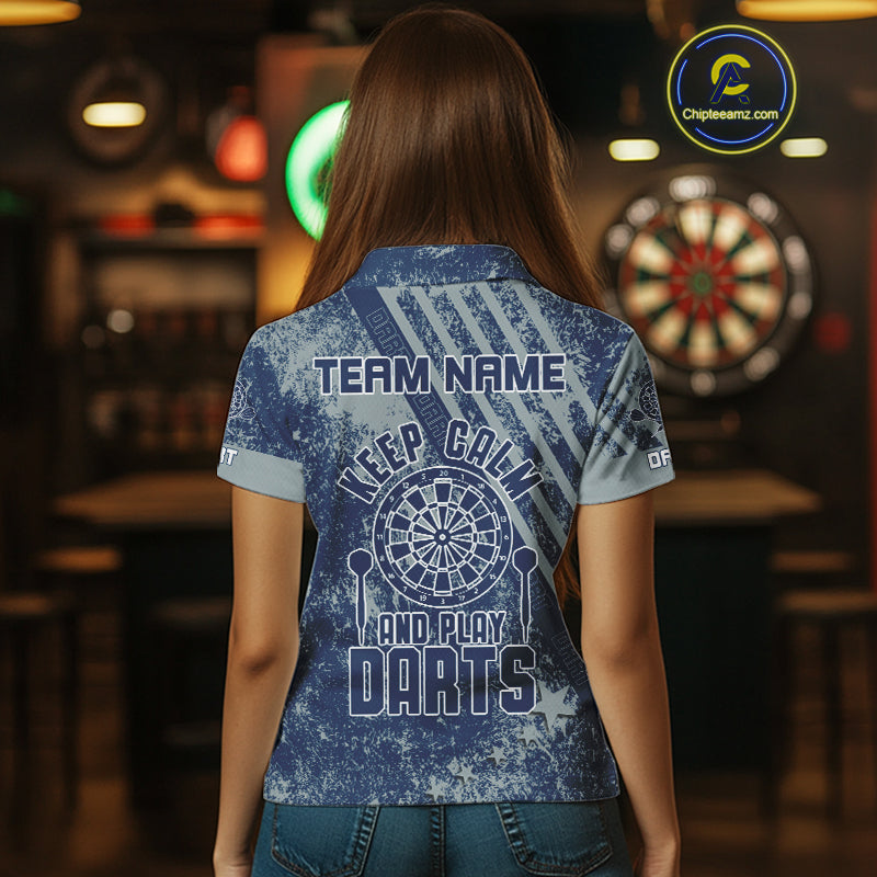 Keep Clam And Plays Dart Custom Blue Grunge Dart Shirts For Women, Dart Team Jerseys NYN0065