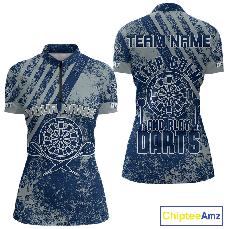 Keep Clam And Plays Dart Custom Blue Grunge Dart Shirts For Women, Dart Team Jerseys NYN0065