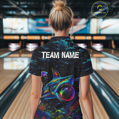 Funny Shark Ocean Neon Bowling  Jerseys For Women Custom Colorful Bowling Shirts Team Attire NYN3169