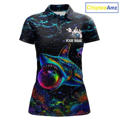Funny Shark Ocean Neon Bowling  Jerseys For Women Custom Colorful Bowling Shirts Team Attire NYN3169