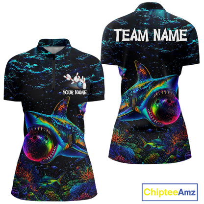 Funny Shark Ocean Neon Bowling  Jerseys For Women Custom Colorful Bowling Shirts Team Attire NYN3169